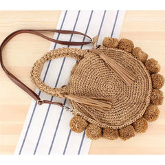 Boho Tassel Rattan Handbags Woven Crossbody Shoulder Bags Beach Purses