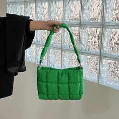 Ruched Quilted Women Shoulder Bags Padded Handbags Nylon Tote Bag Winter