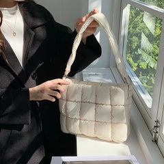 Ruched Quilted Women Shoulder Bags Padded Handbags Nylon Tote Bag Winter