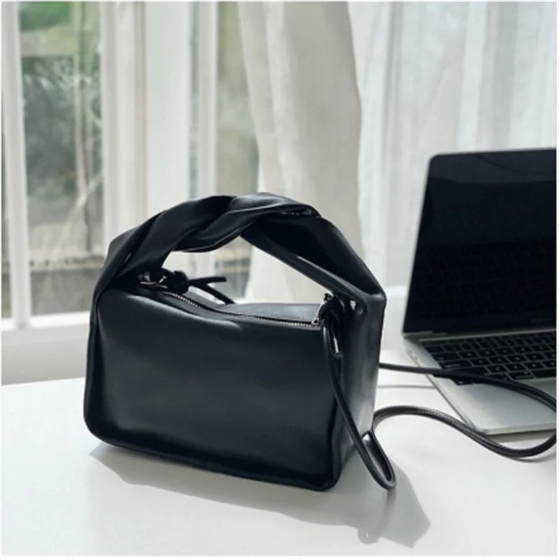 Ruched Square Women Handbags Shoulder Bags Soft Pu Leather Crossbody Bag