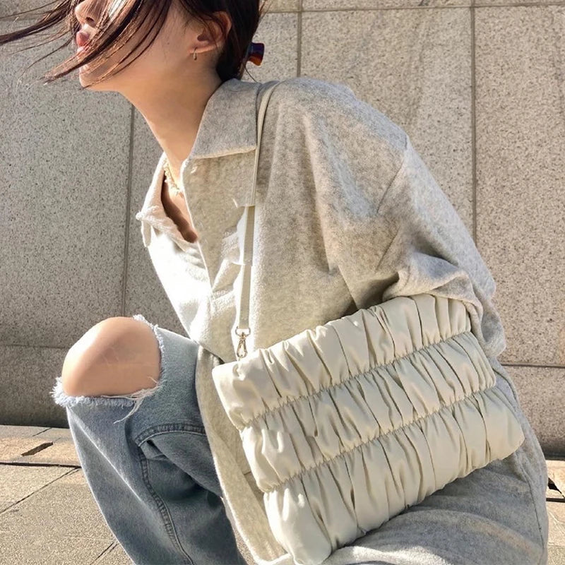 Ruched Women Shoulder Bags Lady Handbags Nylon Quilted Hand Bags