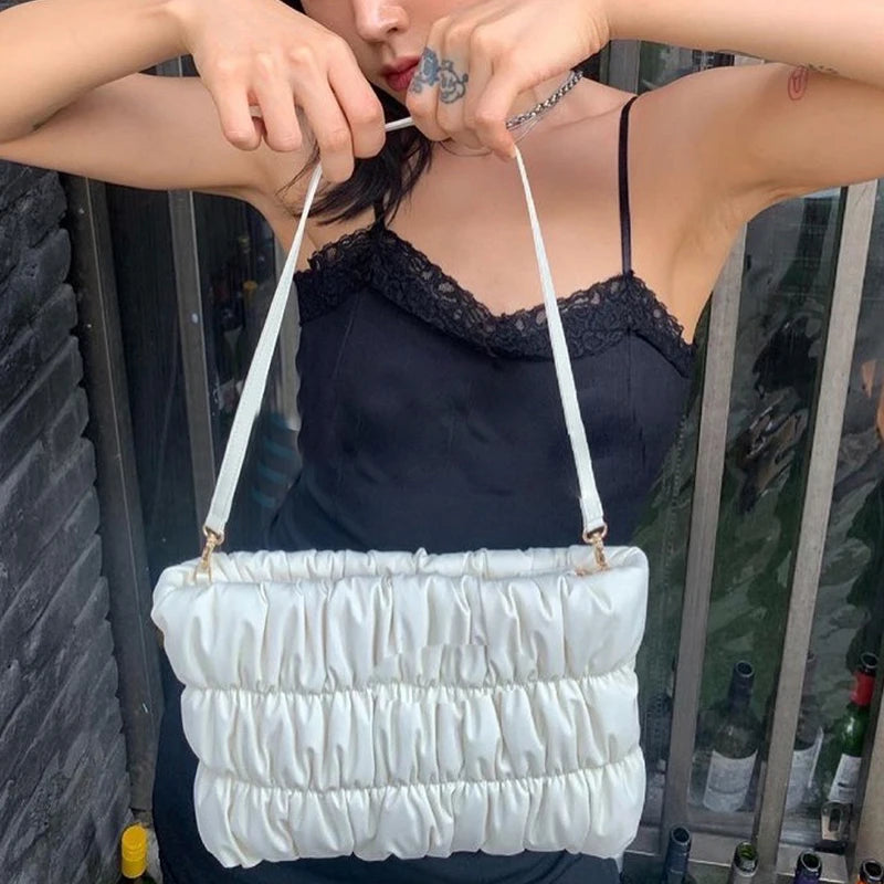 Ruched Women Shoulder Bags Lady Handbags Nylon Quilted Hand Bags