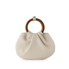 Ruched Shoulder Bags Wooden Handle Handbag Soft PU Leather Crossbody Bag