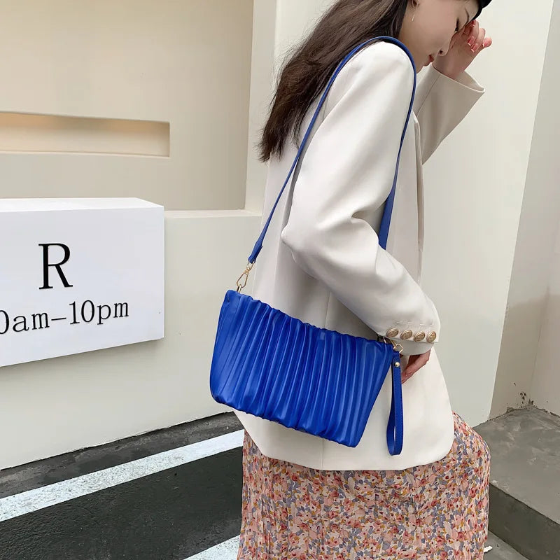 Ruched Women Shoulder Crossbody Bags Soft Pu Leather Ladies Small Bucket Bag