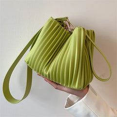 Ruched Women Shoulder Crossbody Bags Soft Pu Leather Ladies Small Bucket Bag
