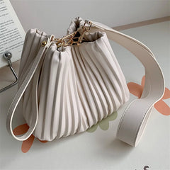 Ruched Women Shoulder Crossbody Bags Soft Pu Leather Ladies Small Bucket Bag
