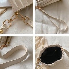 Ruched Women Shoulder Crossbody Bags Soft Pu Leather Ladies Small Bucket Bag