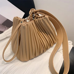 Ruched Women Shoulder Crossbody Bags Soft Pu Leather Ladies Small Bucket Bag