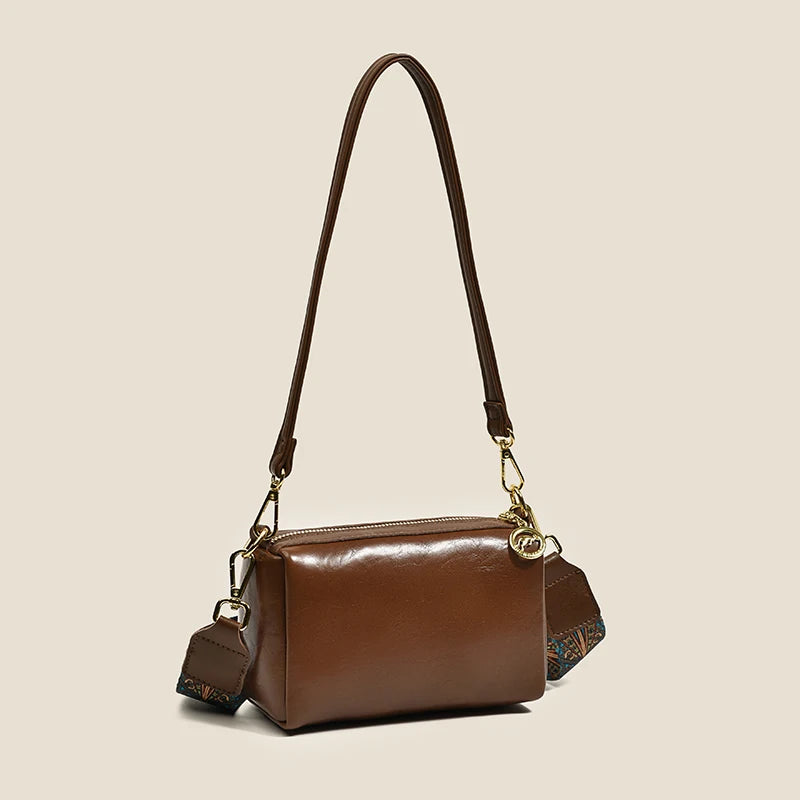 Solid Leather Saddle Bag Small Shoulder Crossbody