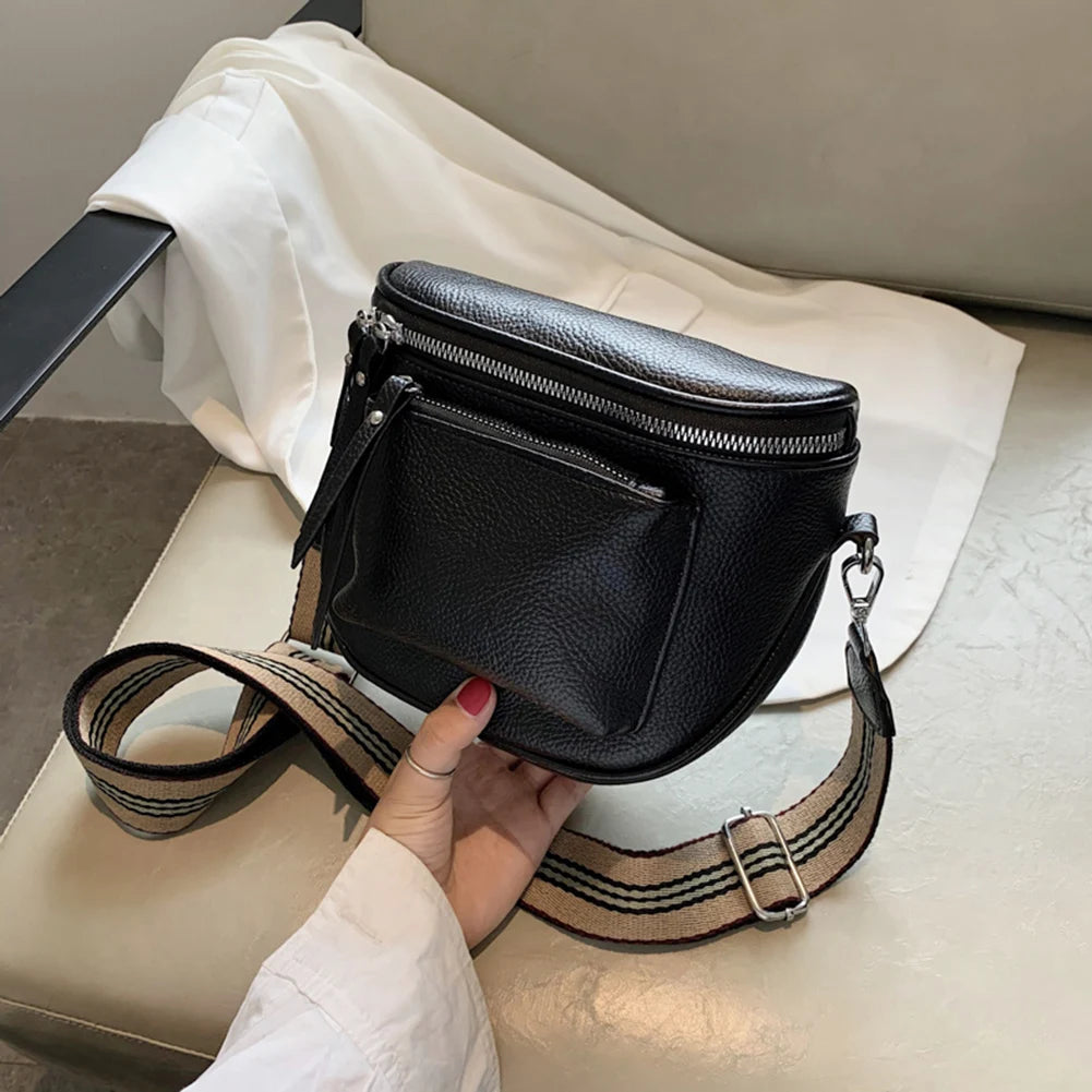 Soft Leather Saddle Shoulder Bag Women Crossbody Chest Pack