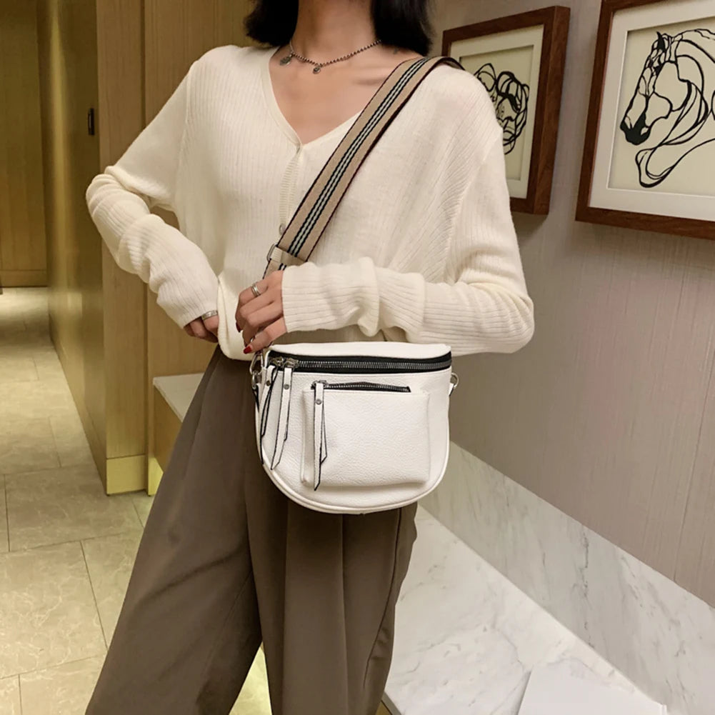 Soft Leather Saddle Shoulder Bag Women Crossbody Chest Pack