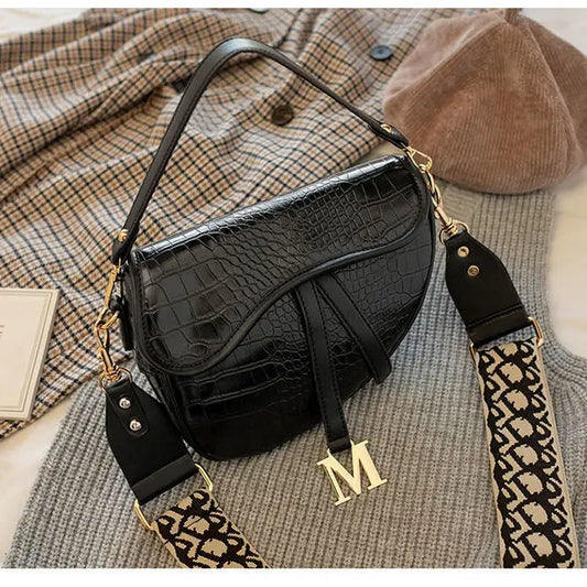 Women's Crozzling Saddle Bag One Shoulder Handle Zipper Lock Ornament Bag
