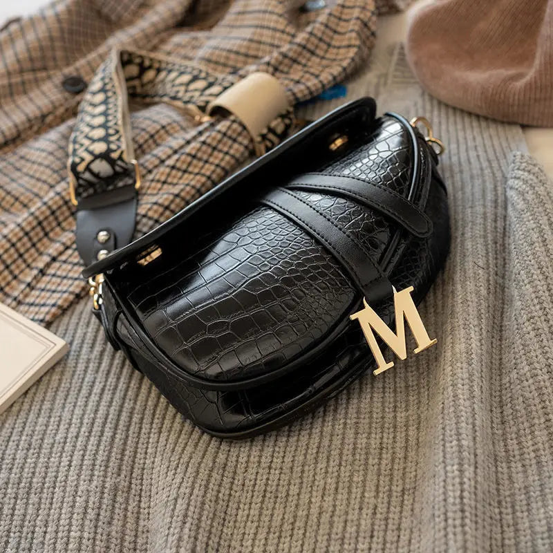 Women's Crozzling Shoulder Bag PU Material Lock Ornament Bag