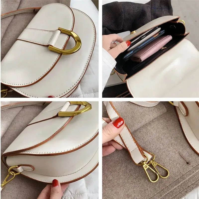 Saddle Women Shoulder Bags Wide Strap Handbags Pu Leather Crossbody Messenger Ba