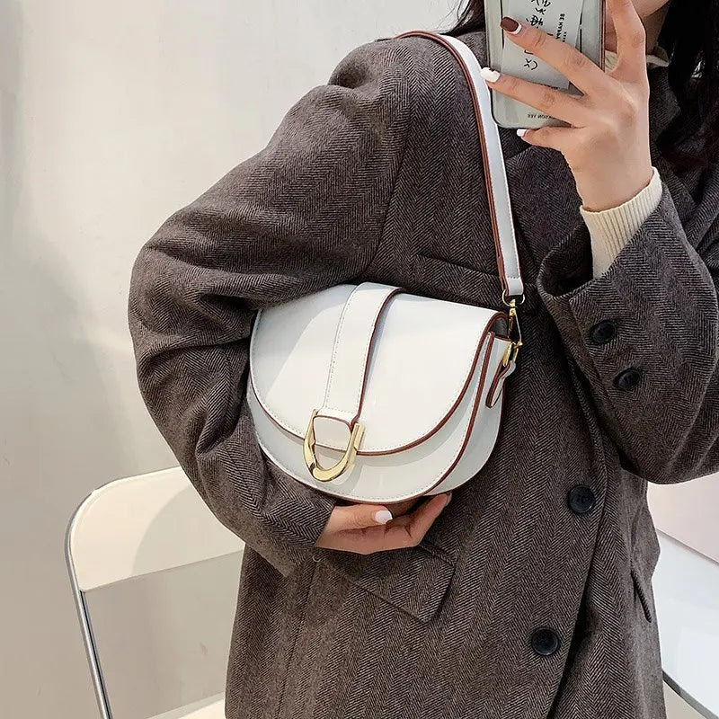 Saddle Women Shoulder Bags Wide Strap Handbags Pu Leather Crossbody Messenger Ba