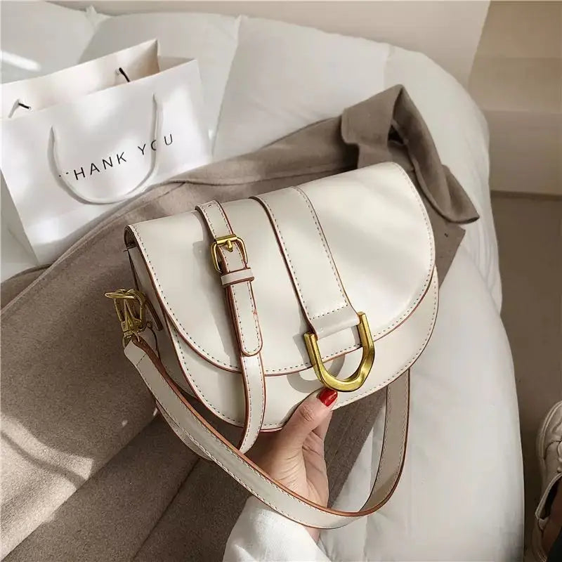 Saddle Women Shoulder Bags Wide Strap Handbags Pu Leather Crossbody Messenger Ba