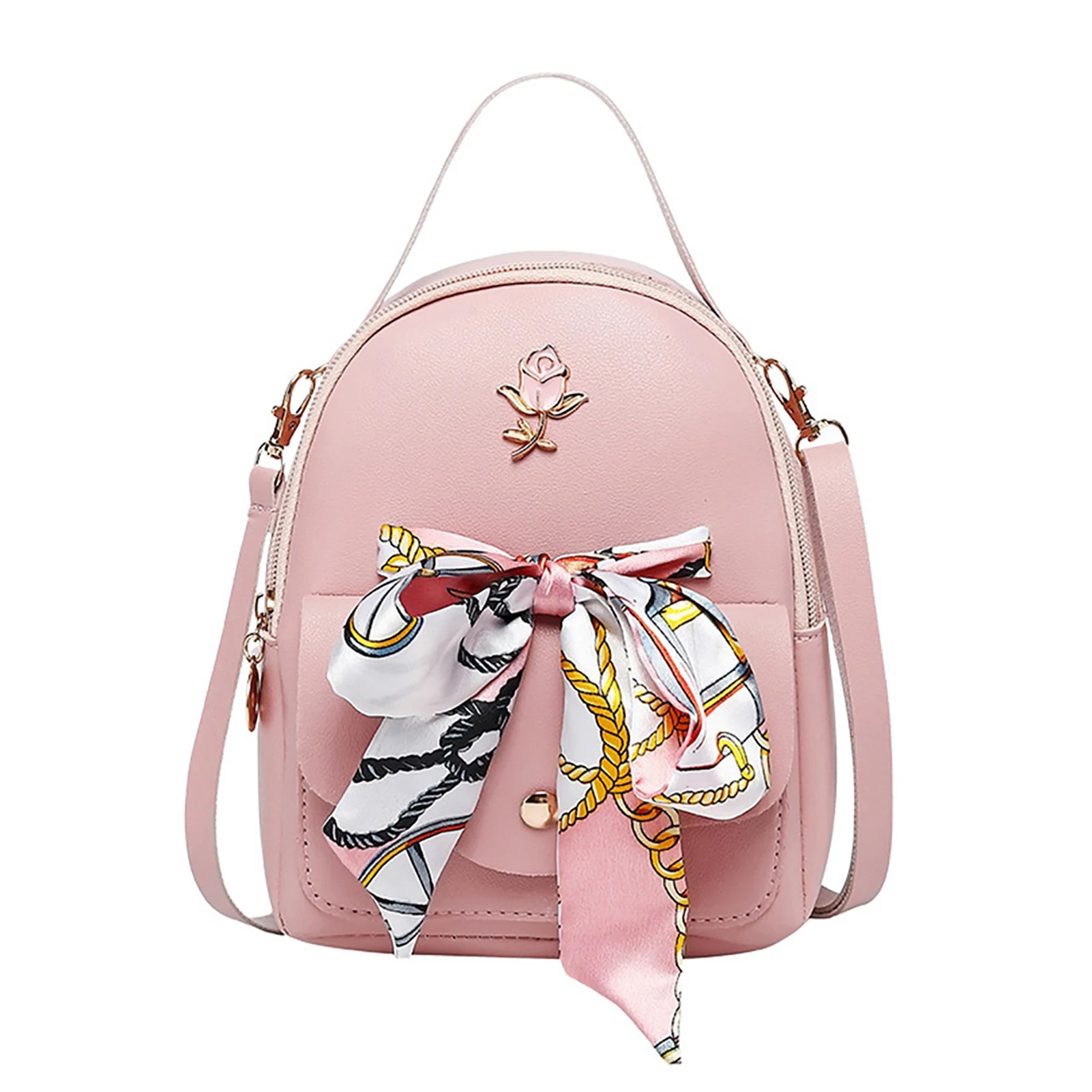 School Shoulder Bag PU Leather Adjustable Straps Casual Shopping Backpack