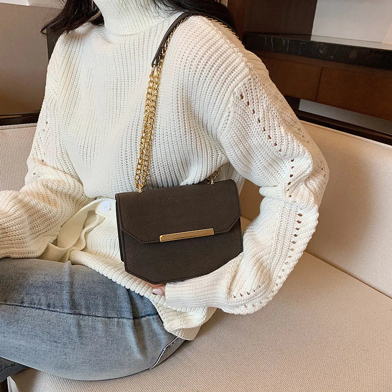 Scrub PU Crossbody Bag Chain Shoulder Handbag Totes Female Daily Bag