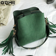Vintage Tassel Messenger Bag Scrub Women Bucket Crossbody Shoulder Bag