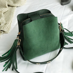 Vintage Tassel Messenger Bag Scrub Women Bucket Crossbody Shoulder Bag