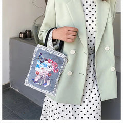 Sequin Character Leather Women Purses and Handbags Crossbody Messenger Bag