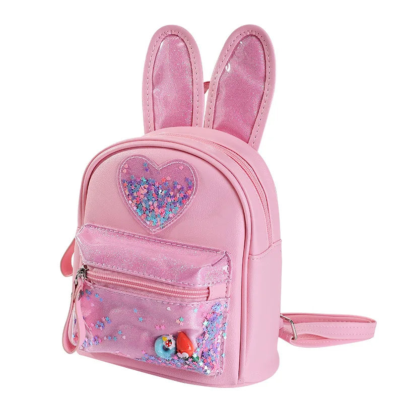 Sequin Kids Backpack Rabbit Ear PU Leather Girls Bag
