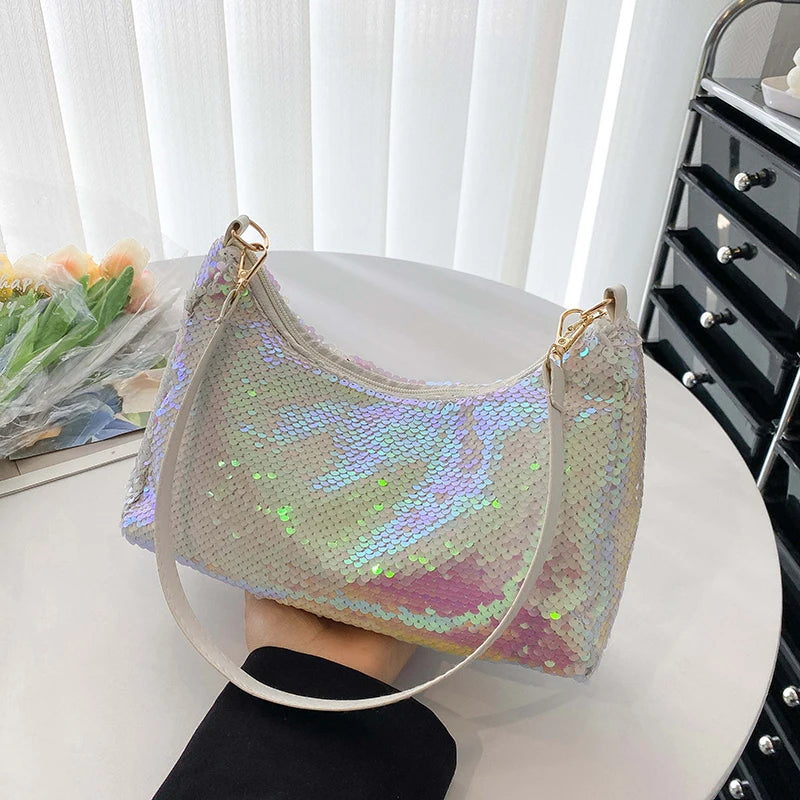 Sequined Evening Shoulder Bag for Ladies Dinner Party Small Purse