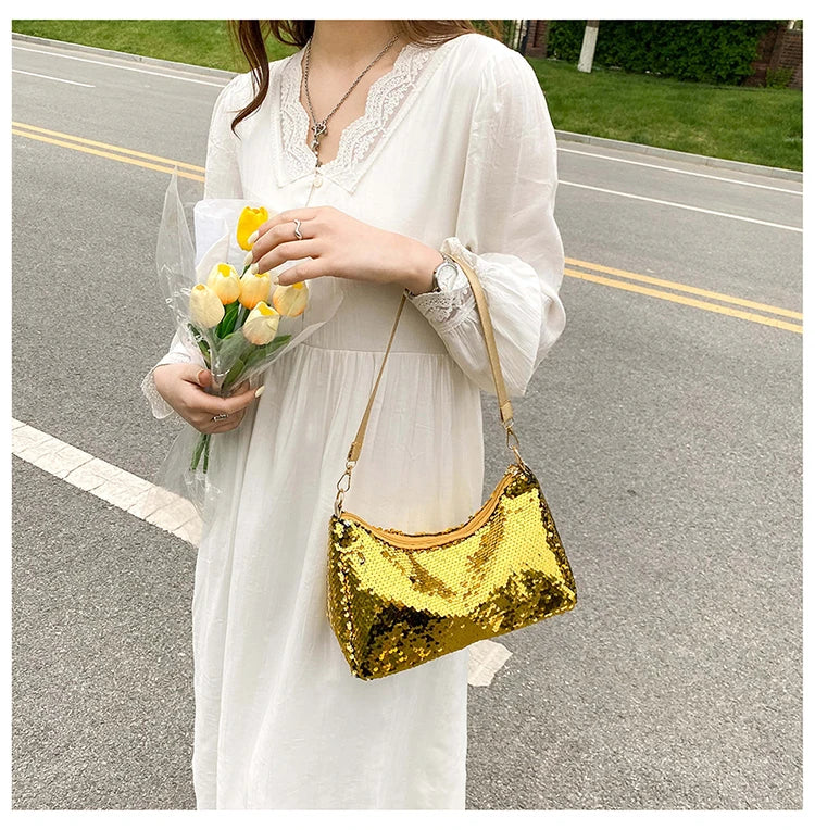 Sequined Evening Shoulder Bag for Ladies Dinner Party Small Purse