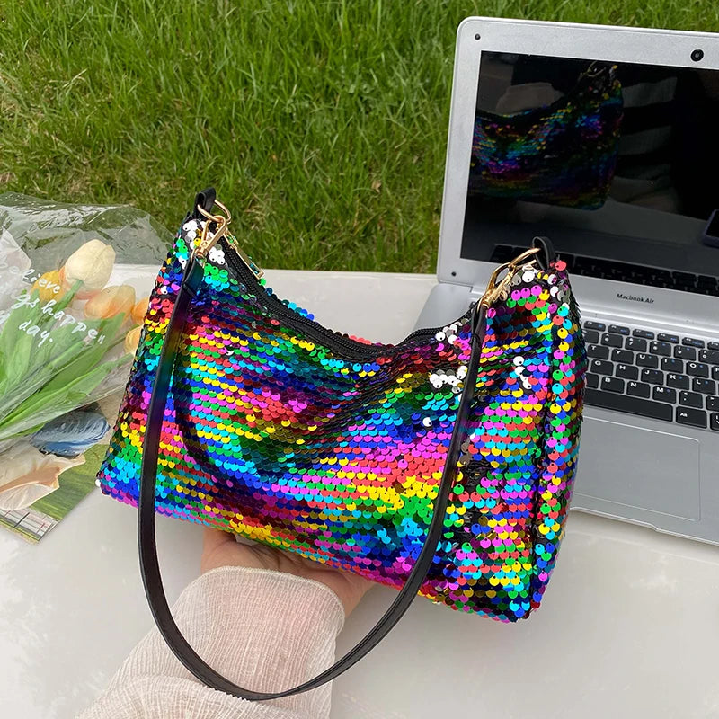 Sequined Evening Shoulder Bag for Ladies Dinner Party Small Purse