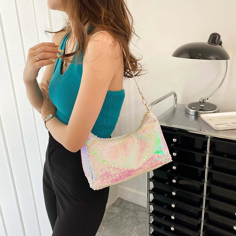 Sequined Evening Shoulder Bag for Ladies Dinner Party Small Purse
