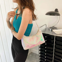 Sequined Evening Shoulder Bag for Ladies Dinner Party Small Purse