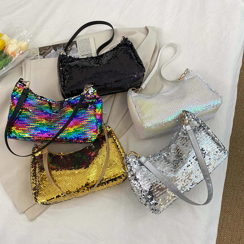 Sequined Evening Shoulder Bag for Ladies Dinner Party Small Purse