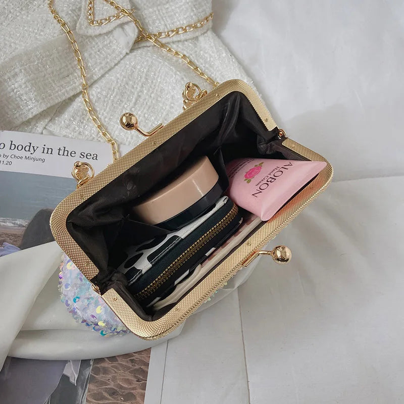 Sequins Mini Shoulder Bag Women Metal Top Clutch Bag Summer