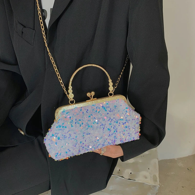 Sequins Mini Shoulder Bag Women Metal Top Clutch Bag Summer