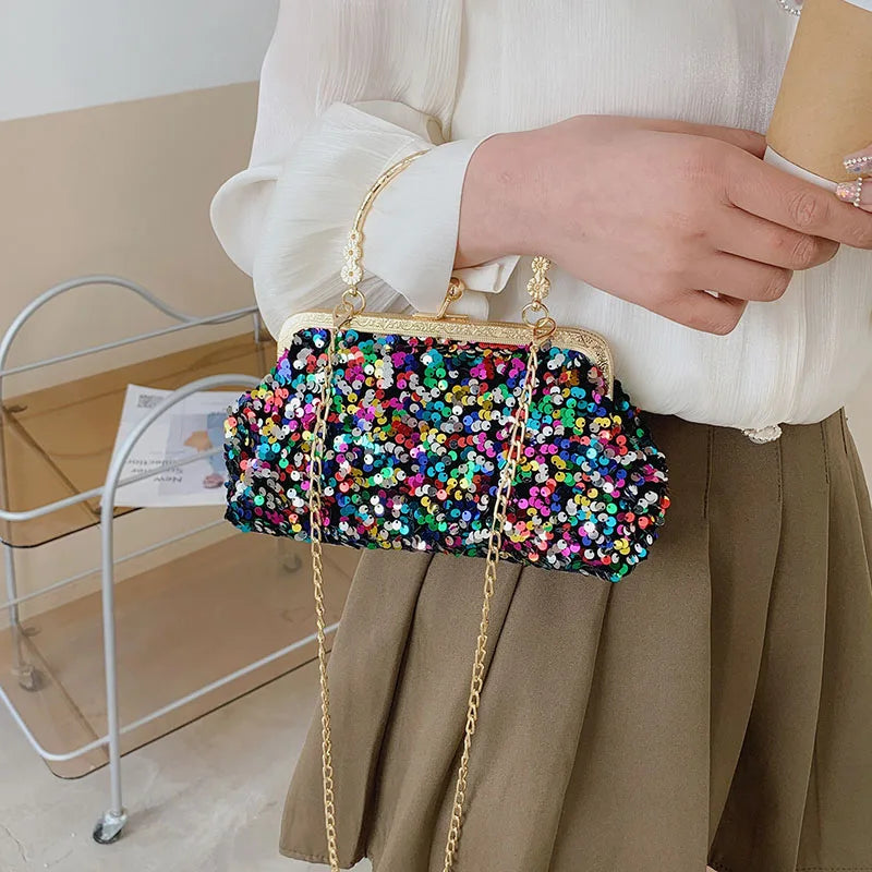 Sequins Mini Shoulder Bag Women Metal Top Clutch Bag Summer