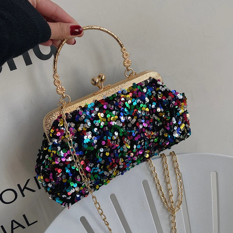 Sequins Mini Shoulder Bag Women Metal Top Clutch Bag Summer