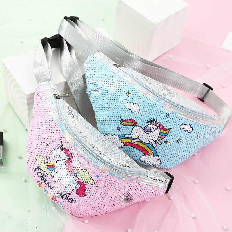 Sequins Unicorn Waist Bag Fanny Pack Girls Shoulder Belt Kids Phone Pouch