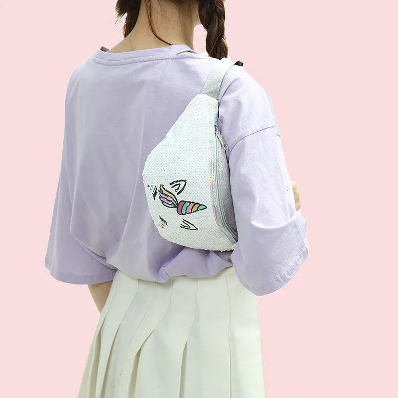 Sequins Unicorn Waist Bag Fanny Pack Girls Shoulder Belt Kids Phone Pouch