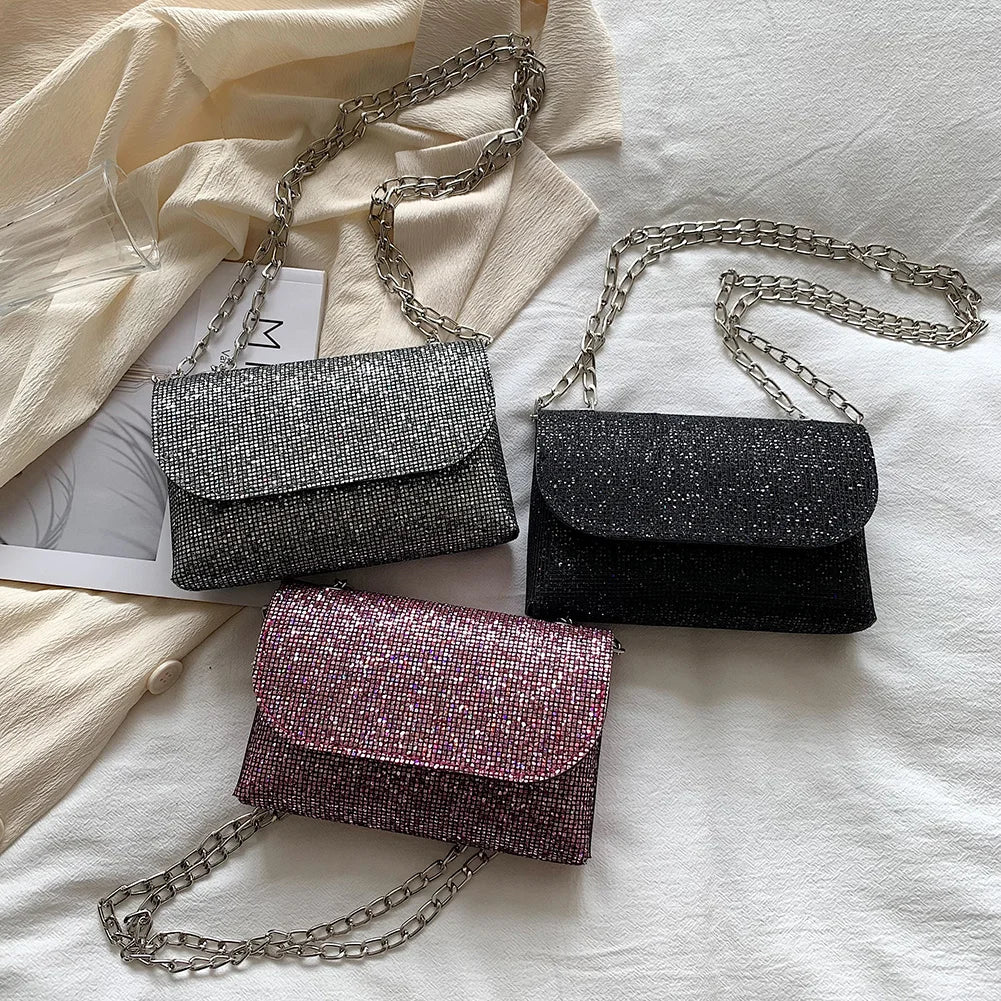 Sequins Underarm Shoulder Bag Female Leather Party Wedding Purses Handbag