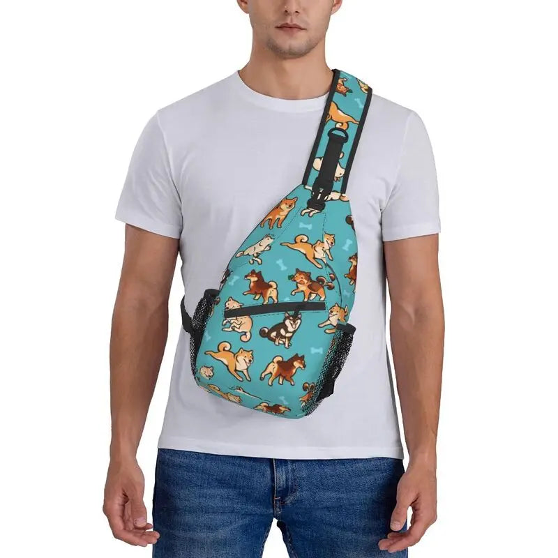 Shiba Inu Sling Bag for Travel Hiking Men's Dog Pattern Chest Crossbody Backpack