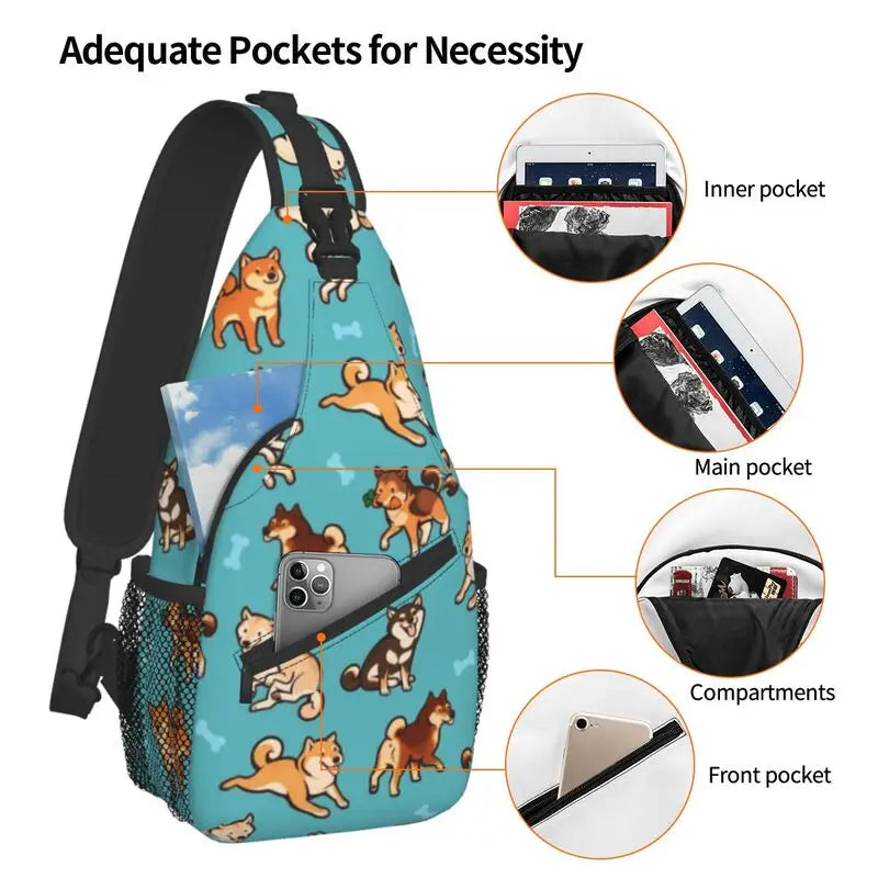 Shiba Inu Sling Bag for Travel Hiking Men's Dog Pattern Chest Crossbody Backpack