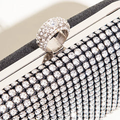 Shining Diamond Clutches Ring Evening Bags Metal Silver Chain Shoulder Bag