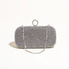 Shining Diamond Clutches Ring Evening Bags Metal Silver Chain Shoulder Bag