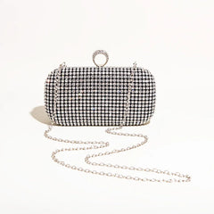 Shining Diamond Clutches Ring Evening Bags Metal Silver Chain Shoulder Bag
