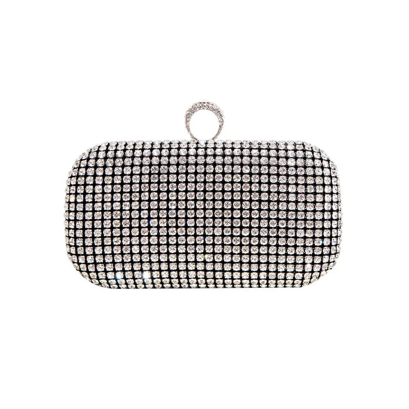 Shining Diamond Clutches Ring Evening Bags Metal Silver Chain Shoulder Bag