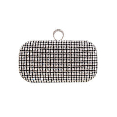 Shining Diamond Clutches Ring Evening Bags Metal Silver Chain Shoulder Bag