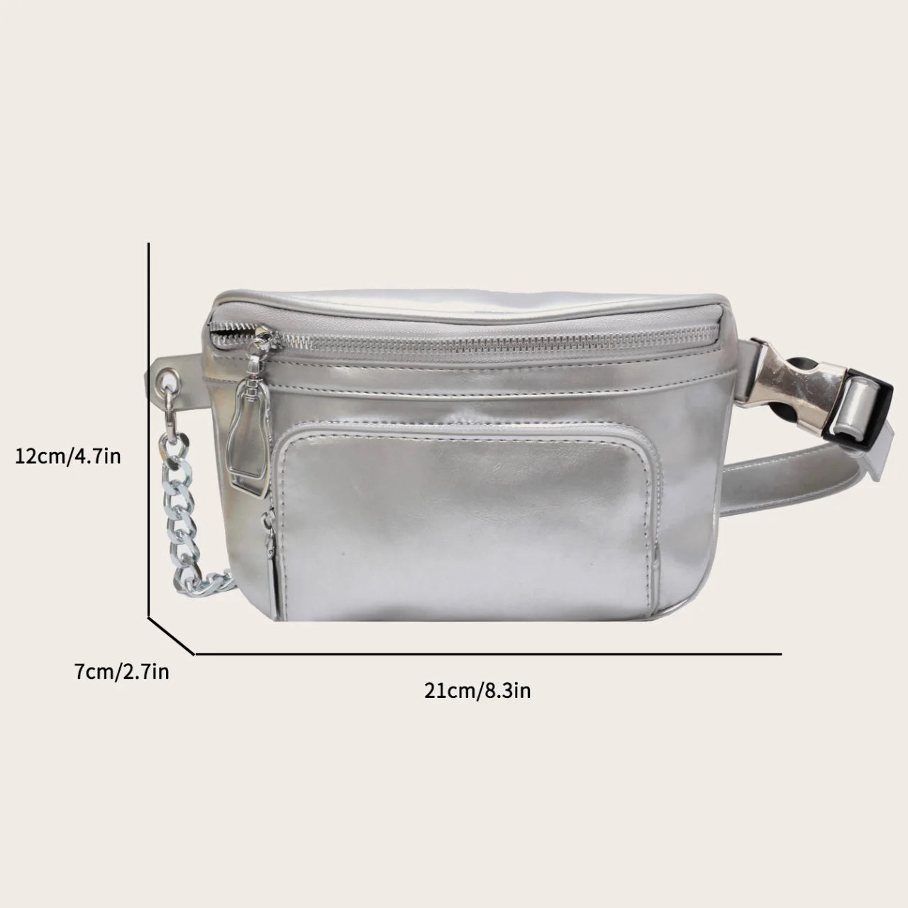 Leather Chest Bag Chain Fanny Waist Pack Two Layer Pouch Belt Phone Purse