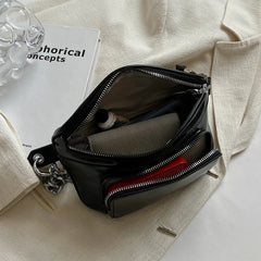 Leather Chest Bag Chain Fanny Waist Pack Two Layer Pouch Belt Phone Purse