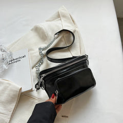Leather Chest Bag Chain Fanny Waist Pack Two Layer Pouch Belt Phone Purse