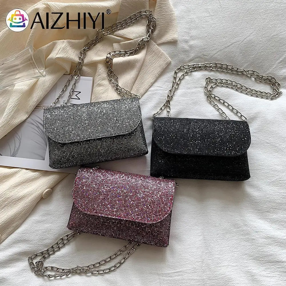 Sequins Clutch Evening Bag Crossbody Handbag with Chain